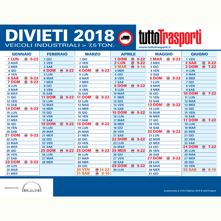 divieti trasporti autocarri 2018